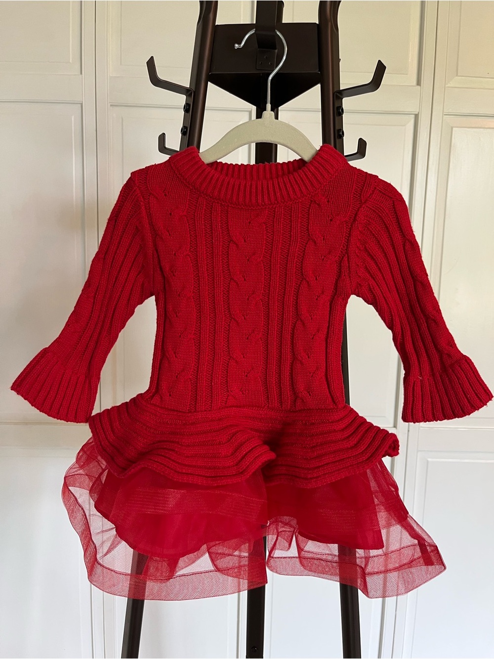 Bonnie Baby Red Cable Knit Tutu Sweater Dress